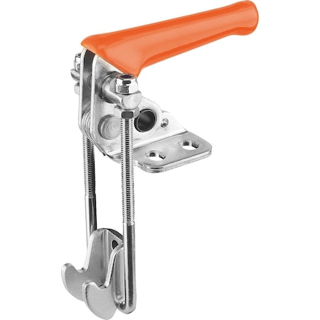 Latch-Action Clamp Vertical W Fixed Jaw, A=35, L2=34, Stainless Steel Bright, Comp: Plastic, Orange